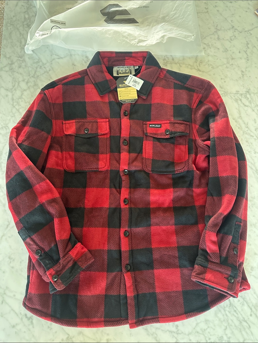 NWT BURLEBO Red and Black Buffalo Plaid Shacket